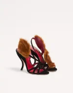 Valentino Fetishique Velvet Sandal With Fur Leaf 105 Mm - Image 6